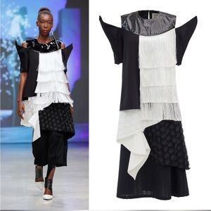 Chic Black and White Layered Maxi Dress